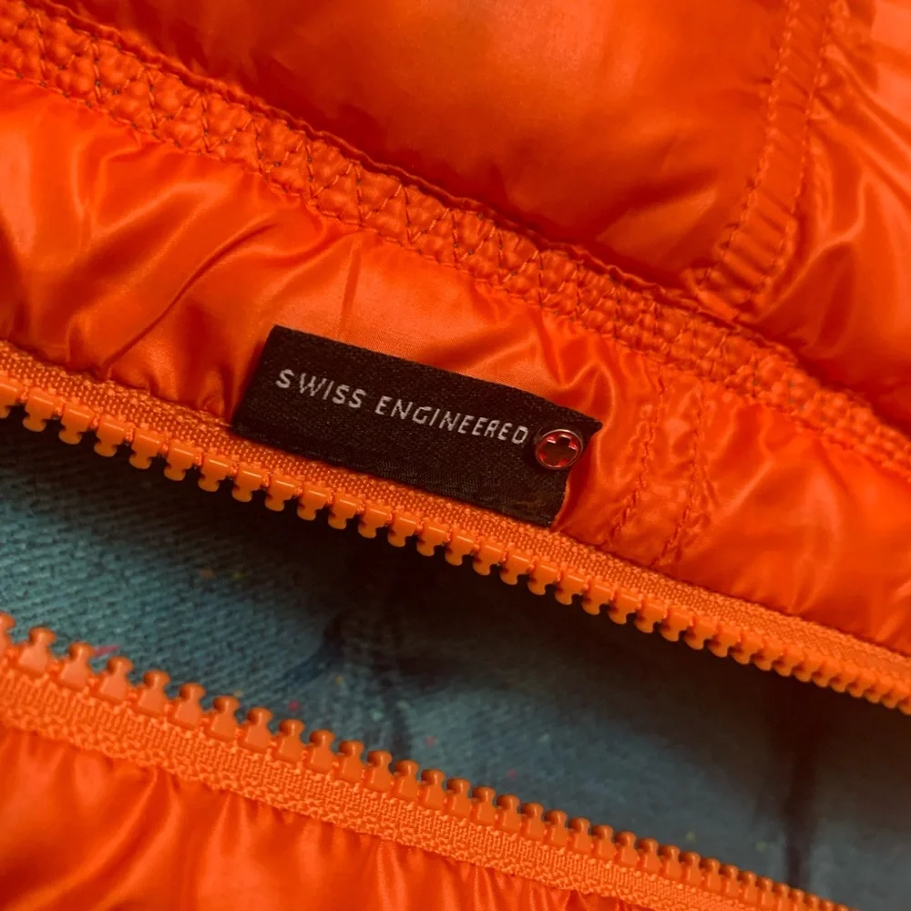 Mountain Force hooded reversible nylon quilted ski jacket orange/blue sz 38/Med - Picture 4 of 14